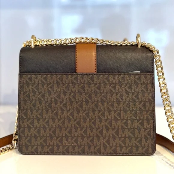 Michael Kors Greenwich SM Color-Block Signature Logo Crossbody Bag Brown Multi - Picture 8 of 11